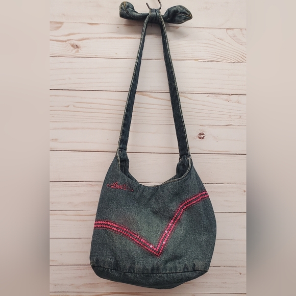 Levi's Handbags - Levi's Denim Shoulder Bag with Pink Sequins and embroidery stitch Accents